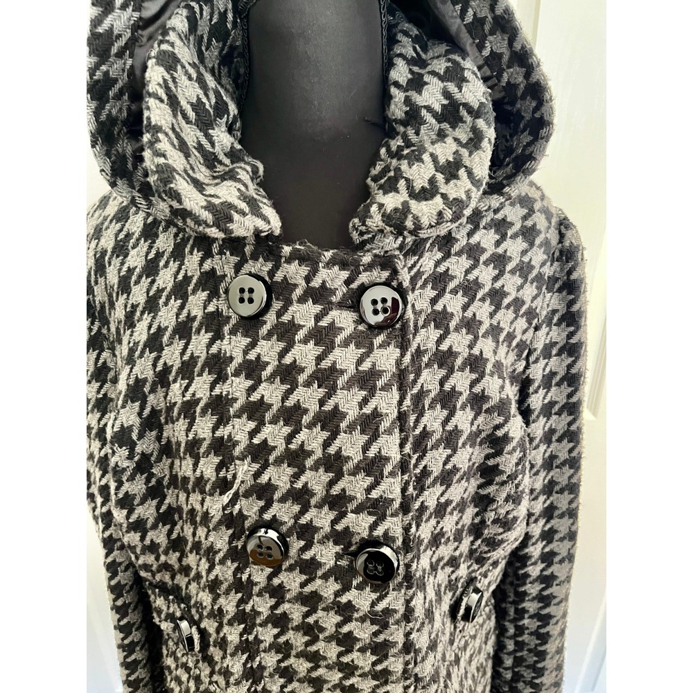 Pink Envelope Houndstooth Jacket XL Double Breasted Button Detachable Hood Coat